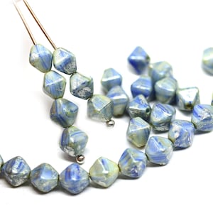 6mm Blue bicone beads Picasso Czech glass pressed beads, 30Pc - 3878