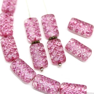 13x7mm Pink ornament rectangle pillow czech glass beads, 12pc 0915 image 1