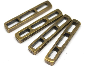 Antique brass long rectangle beads Geometry beads for jewelry making 4pc - 3255