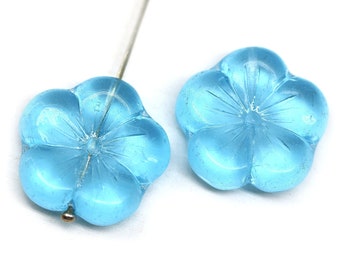 22mm Light aqua blue large flower bead Czech glass big five petal flowers