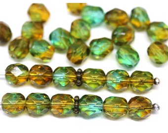 6 mm Grün braune böhmische Glasschliffperlen feuerpolierte Spacer, 30 Stück - 5778