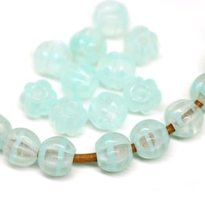 2.5mm hole Mint green 8mm czech glass round melon shape beads with stripes for leather cord, 20pc - 3111