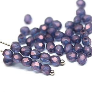 4mm Perles de verre tchèque bleu violet Bleu Feu poli facettées entretoises rondes 50Pc - 1510