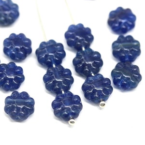 9mm Dark blue flower Czech glass flat daisy floral beads, 20Pc - 2087