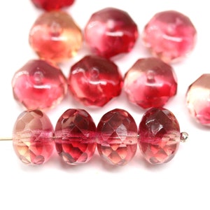 Dark Pink Czech Glass Rondelle Beads: Fire Polished Puffy Beads (6pc)