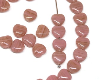 8mm Powder pink czech glass heart beads, mixed pink heart shaped pressed beads 40pc - 0675