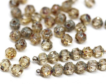 4mm Picasso cathedral czech glass beads, crystal clear rustic finish fire polished faceted ball beads 50Pc - 0208