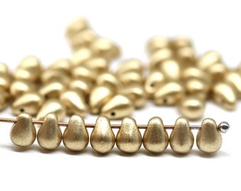 4x6mm Matte gold drop beads, czech glass small golden teardrops, 50pc - 5192