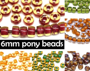 Czech Glass Pony Beads 6mm: Round Roller Beads, 2mm Hole (40pc)