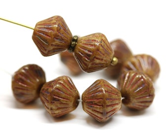 Picasso brown large bicone beads, 11mm czech glass pressed beads 10pc - 3150