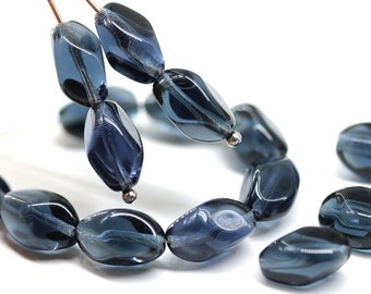 11x7mm Dark montana blue oval beads Czech glass blue gray barrel beads, 20Pc - 2115