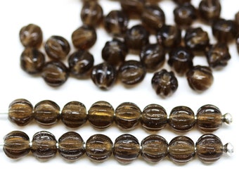 4mm Dark brown round druk beads Czech glass Melon shape beads 50pc - 0011