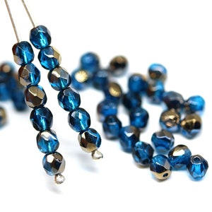 4 mm Capri Blue Böhmische Glasperlen: Metallic Luster, feuerpoliert (50 Stück)