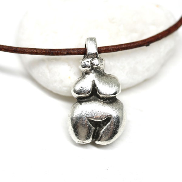 Primitive Goddess antique silver pendant bead, Neolithic Idol charm, Ancient Goddess figure primitive jewelry 1pc - F331