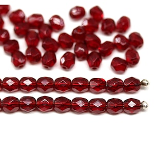 4mm Ruby red Czech glass beads fire polished round spacers, 50Pc - 5703