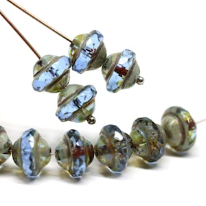 10 cuentas de cristal checo color azul Montana, con acabado Picasso, 8 x 10 mm