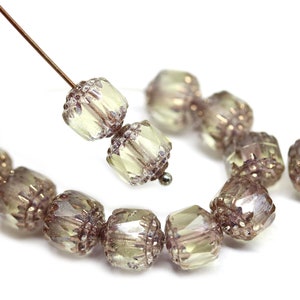 8mm Pale yellow cathedral czech glass beads, copper ends, fire polished faceted ball beads 10Pc - 5211
