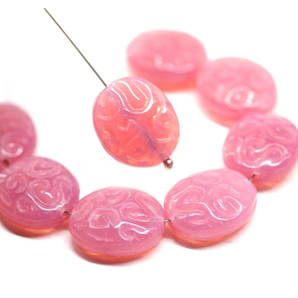 Large opal pink beads 17x14mm Czech glass ornament oval pink beads for jewelry making, 6Pc - 0848