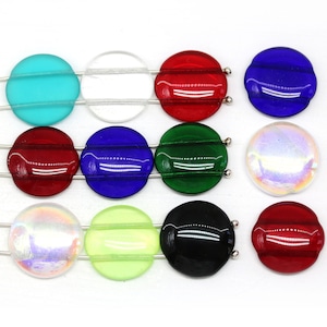 18mm Round dome cabochon beads Two hole flat coin czech glass beads, 4Pc image 1