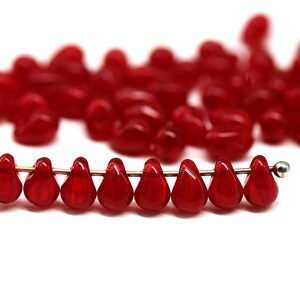 4x6mm Red teardrop beads Czech glass tiny drops, 50Pc - 2206