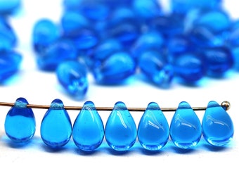 Perline forate a goccia in vetro ceco, 6 x 9 mm, blu acqua scuro, 40 pezzi - 5906
