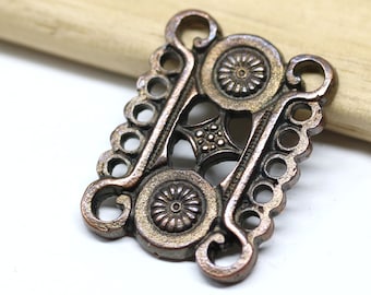 Antique copper necklace connector 7 loops Large ornament connector for jewelry making 1pc - 2419