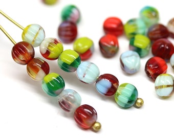 5mm Multicolor round druk melon beads Czech glass mixed color spacer beads 50Pc - 2971