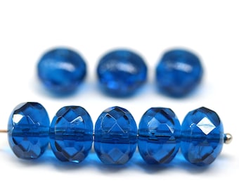 7x11mm Capri blue fire polished rondelle Czech glass beads large rondels 8pc - 2259