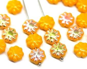 9mm Sunflower yellow daisy flower beads AB finish Czech glass floral beads 20Pc - 5121