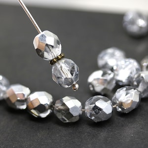 8mm Silver Coated Crystal Czech Glass Beads