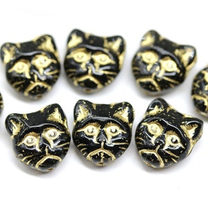 11 mm 黒猫ビーズ チェコガラス ネコ科キティビーズ ゴールドウォッシュ 10個 - 5133