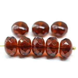 7x11mm Dark topaz fire polished rondelle brown Czech glass beads large rondels 8pc 3983 image 1