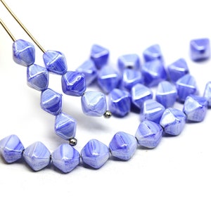 6mm Blue bicone beads with luster Czech glass pressed beads, 30Pc - 3874