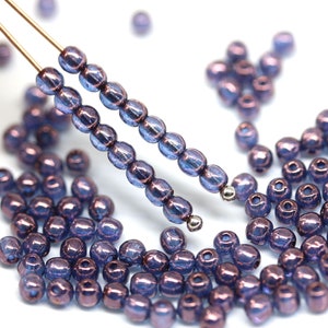 3mm round druk beads Blue purple small spacers Czech glass beads - approx.100pc - 3858