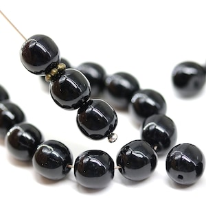 Jet Black Czech Glass Round Beads 8mm (20Pc)