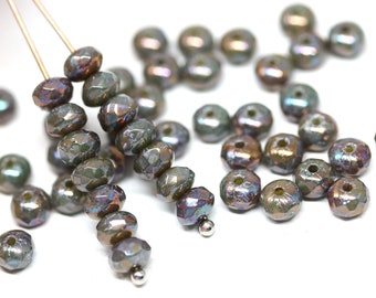 3x5mm Gray czech glass rondel beads, Mother of pearl shine gemstone cut rondelle bead 50Pc - 2521