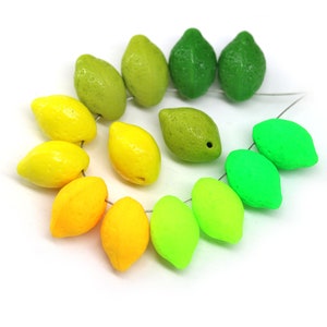 Lemon beads Czech glass lime fruit beads Vegan jewelry 14x10mm image 1