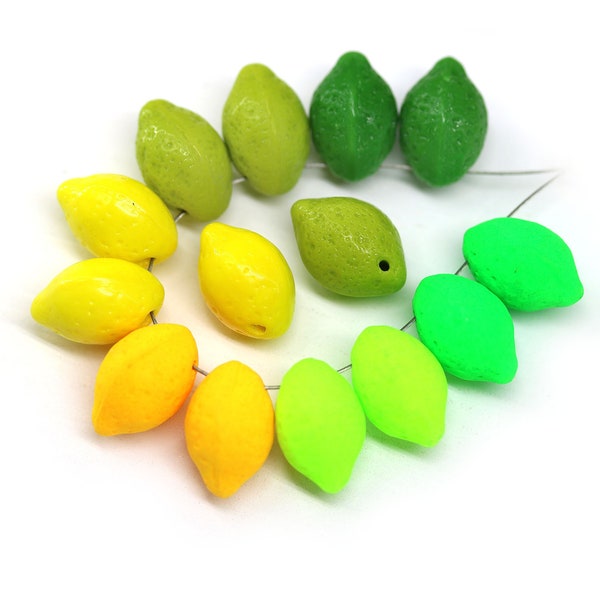 Perles de citron Perles de fruits de citron vert en verre tchèque Bijoux végétaliens 14x10mm