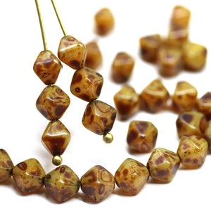 6mm Picasso brown bicone beads Czech glass rustic beads, 30Pc - 3899