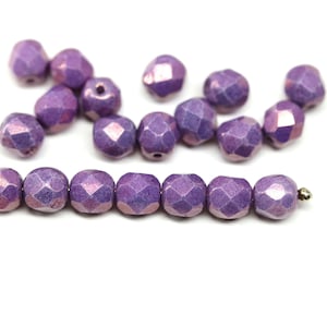 Perles de verre tchèques polies au feu rondes violettes de 6 mm, lustre enduit, 20 pièces - 2085