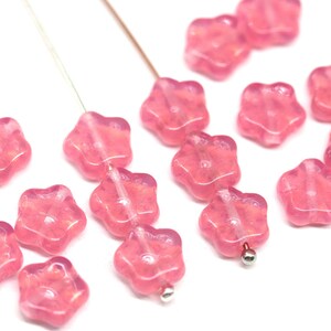 8mm Opal pink flower beads bright pink czech glass daisy beads, 20pc - 1729
