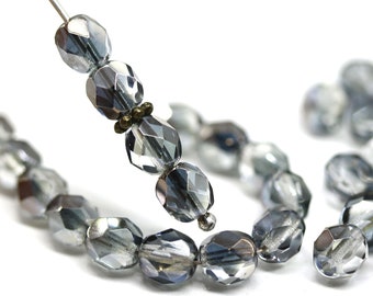 6mm Black Diamond Czech Glass Beads: Faceted Round Spacers, 30pc