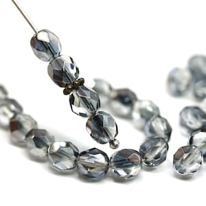 6mm Black Diamond Czech Glass Beads: Faceted Round Spacers, 30pc