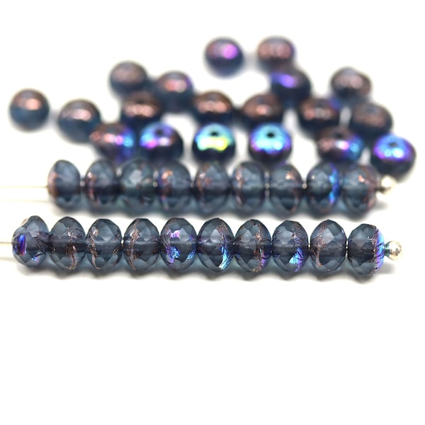 3x5mm Montana blue rondelle beads czech glass fire polished blue gray rondels 40pc - 0180