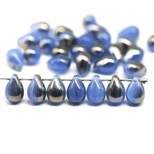 6 x 9 mm Opal Tropfen Perlen metallic Luster tschechische Glastropfenperlen, 30 Stück - 5141