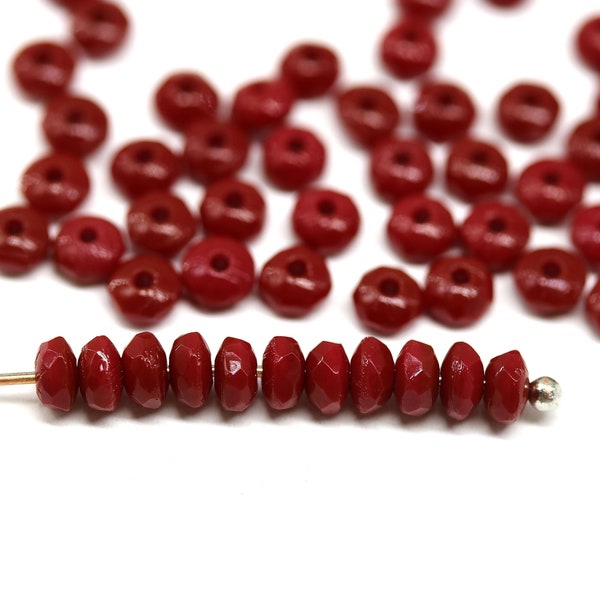 2x3mm Tiny red rondelle czech glass beads opaque red donuts gemstone cut fire polished, 50pc - 5006
