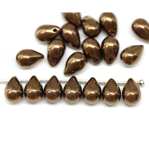 6 x 9 mm Ciemne miedziane czeskie szklane łezki koraliki, miedziane metalowe krople 20 szt. - 0862