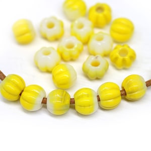 Yellow Czech Glass Melon Beads: 8mm Large Hole Beads (20pc)