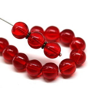 Transparent Red Czech Glass Round Beads 10mm (15pc)