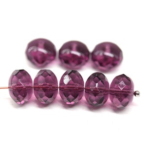 7x11mm Purple fire polished puffy rondelle Czech glass large rondels 8pc - 3967